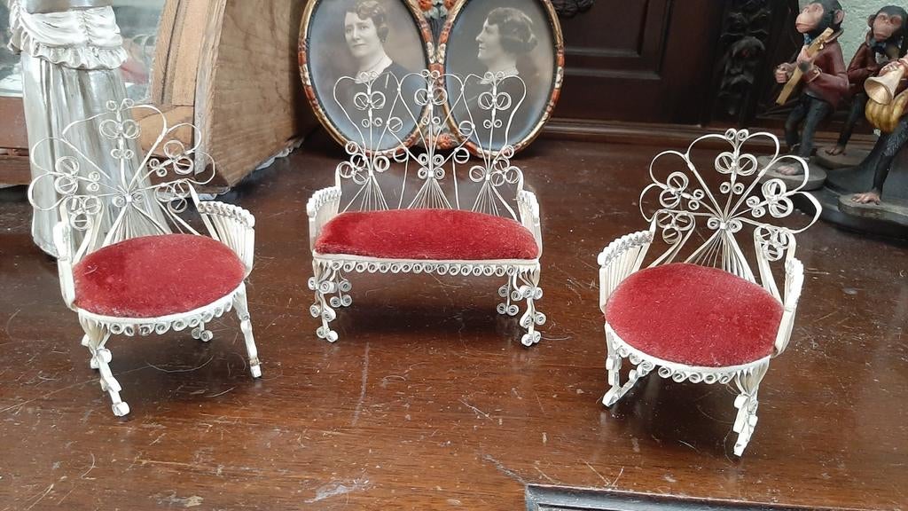 Tin can soda chair vintage boudoir bankje stoeltje miniatuur, Antiek en Kunst, Ophalen of Verzenden