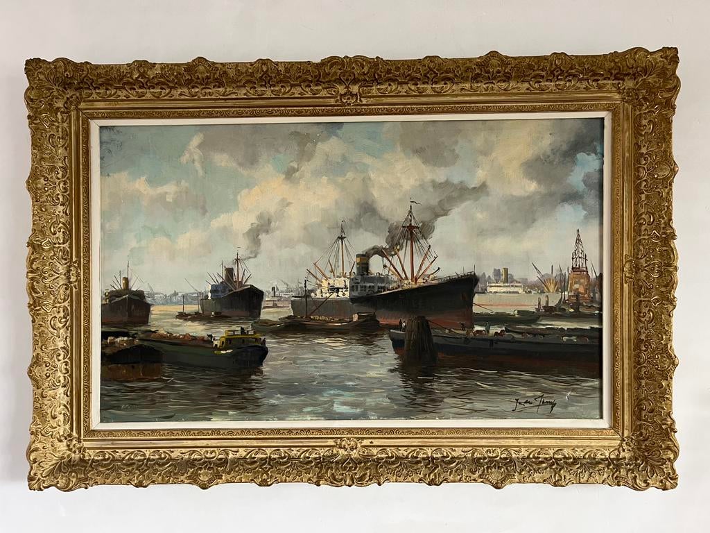 Schilderij olieverf op doek Rottersamse haven, Ophalen