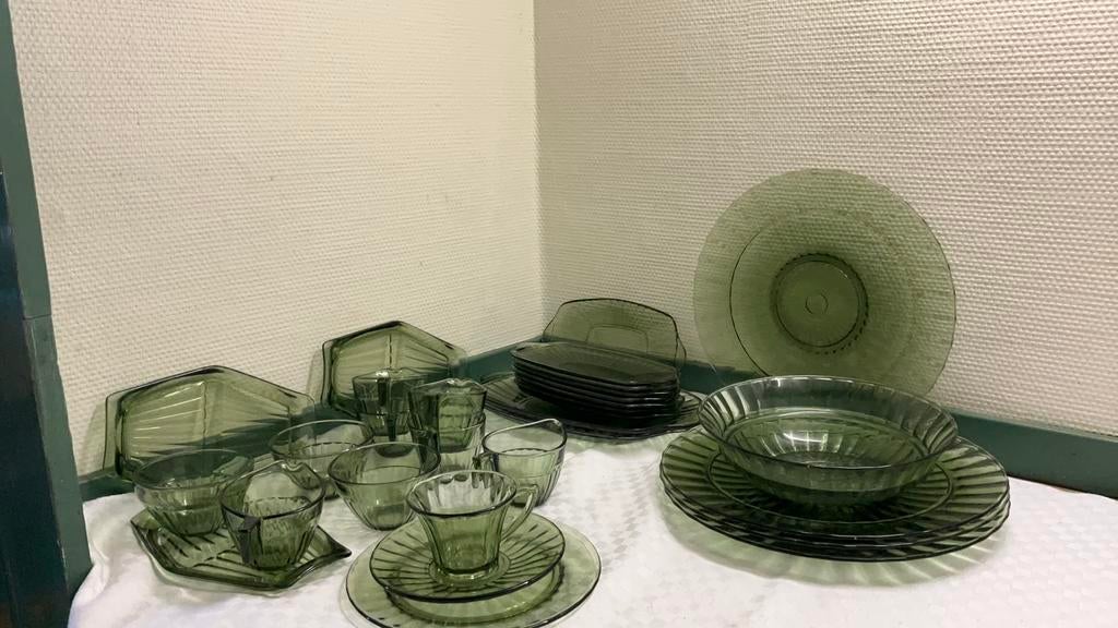 Copier neerlandia, groen servies delen, glas., Ophalen of Verzenden