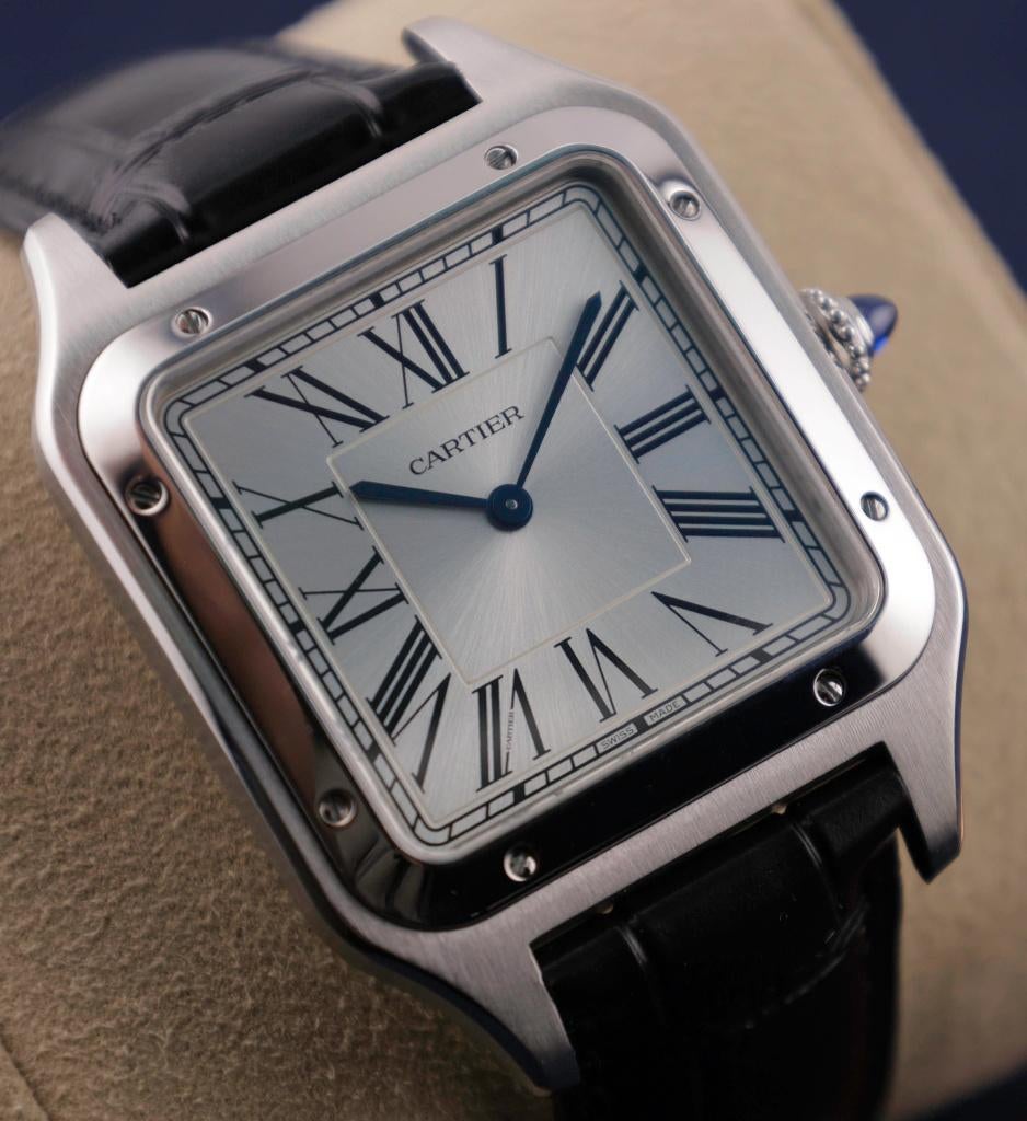 Cartier Santos Dumont WSSA0032, Leer, Staal, Polshorloge, Zo goed als nieuw