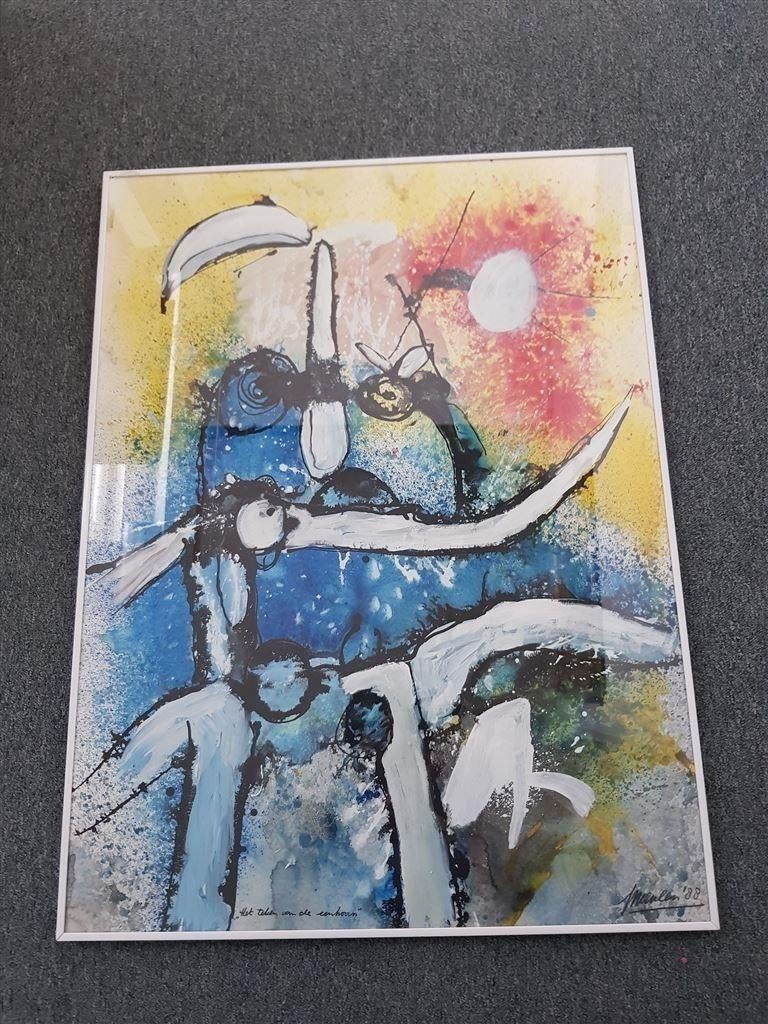 Jan van der Meulen, Burgum, mixed media, gesigneerd., Antiek en Kunst, Ophalen of Verzenden