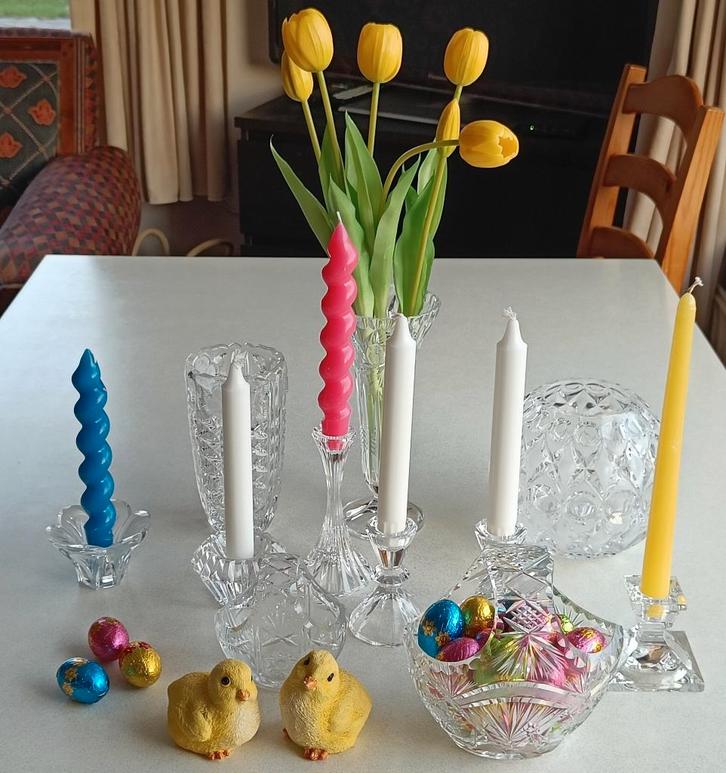 kandelaars mandjes en vaas van kristal zie beschrijving, Antiek en Kunst, Antiek | Glas en Kristal, Ophalen of Verzenden