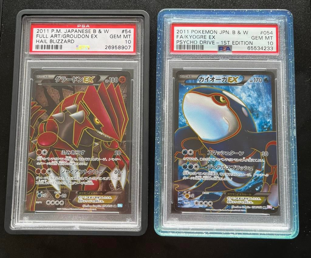 PSA 10 Japanse Groudon EX & Kyogre EX Full Art Kaarten, Hobby en Vrije tijd, Verzamelkaartspellen | Pokémon, Nieuw, Losse kaart