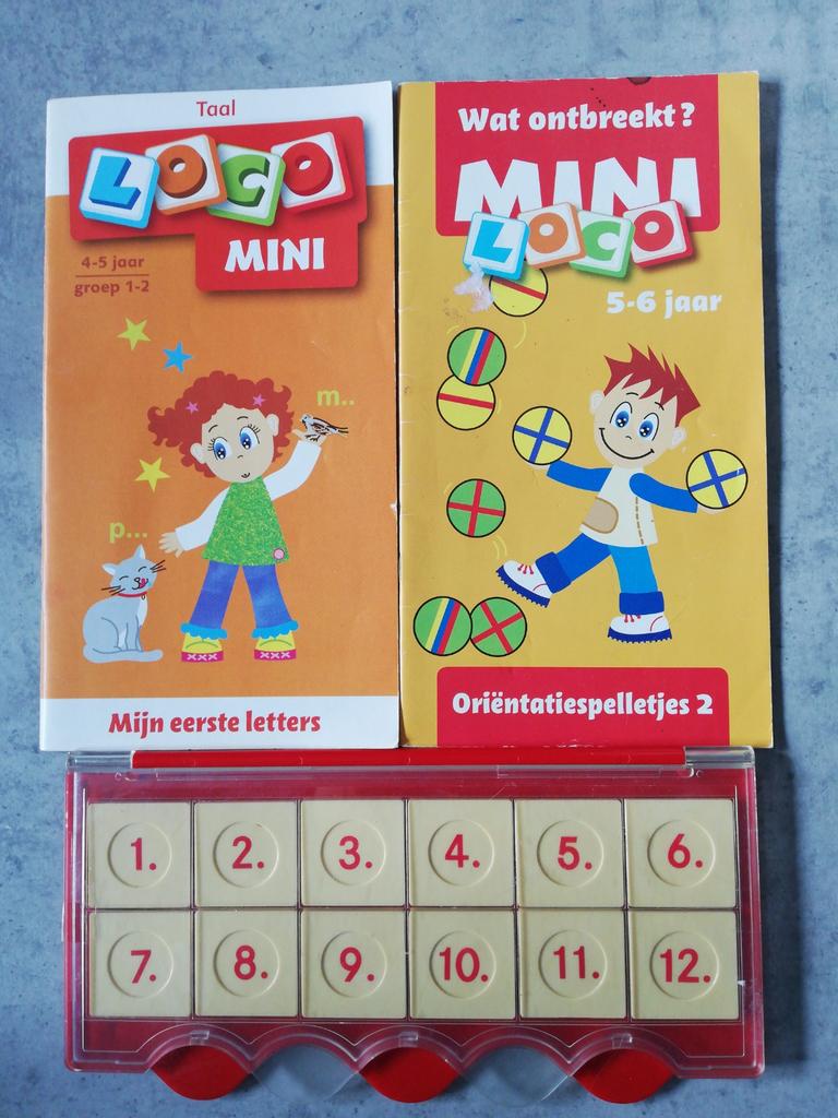 Mini loco tegeldoos met 2 boekjes, 4-6 jaar, Ophalen of Verzenden, Zo goed als nieuw, Taal en Lezen