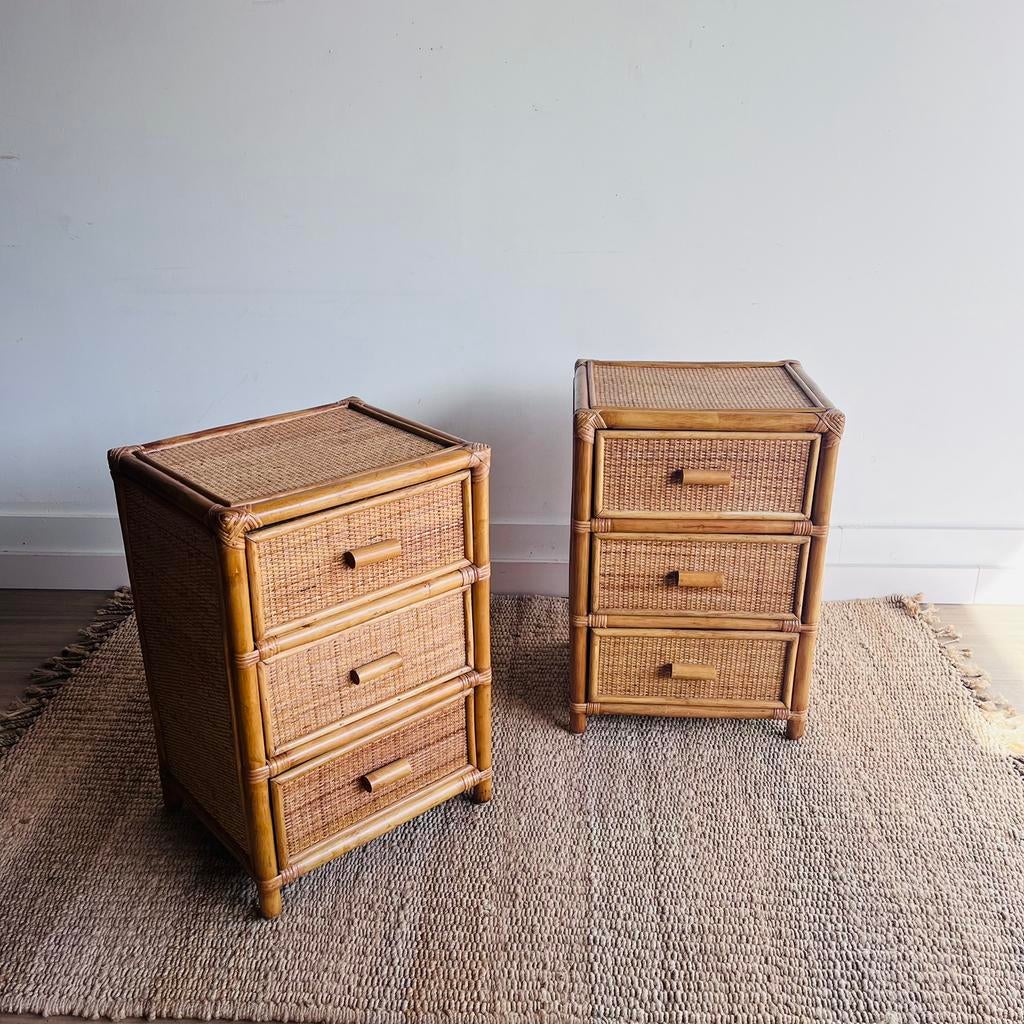 2 rotan bamboe nachtkastjes vintage jaren 70, Ophalen, Minder dan 45 cm, Vintage, Zo goed als nieuw