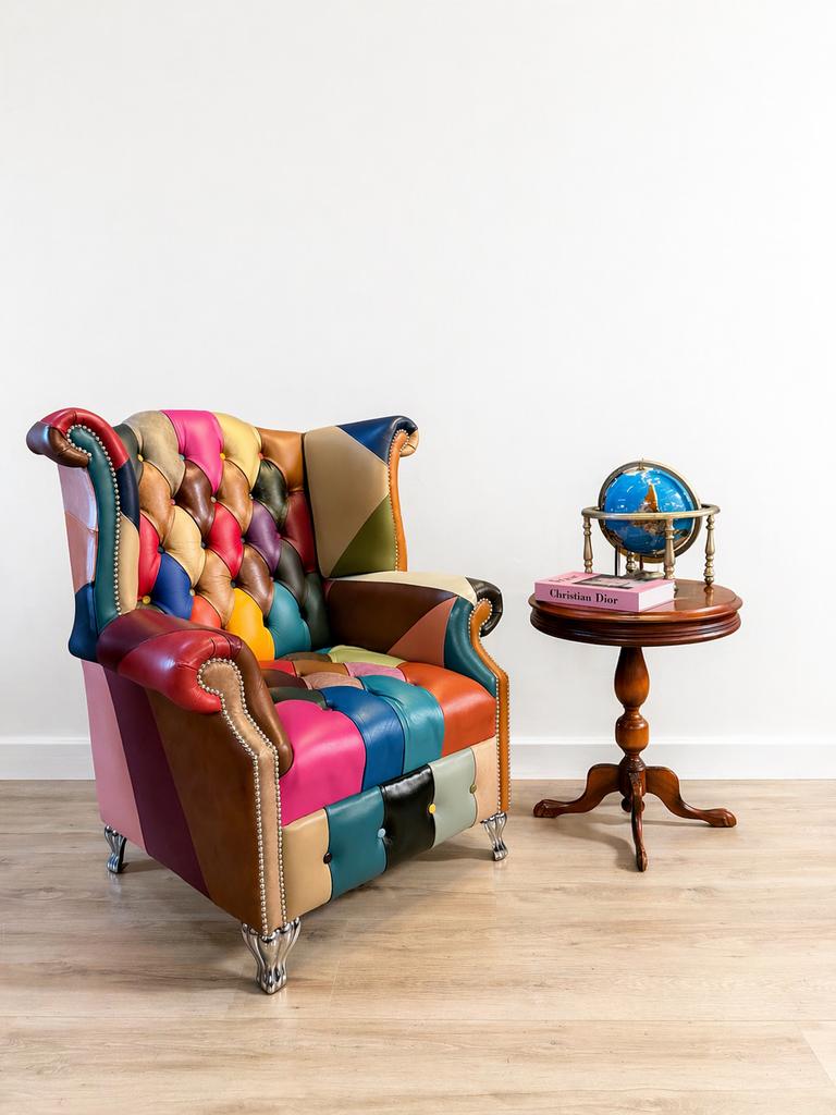 Delta Patchwork Fauteuil - Multicolor Buttonseat, Huis en Inrichting, Ophalen, Delta, Gosem engelsstraat 7, Orginele chesterfield