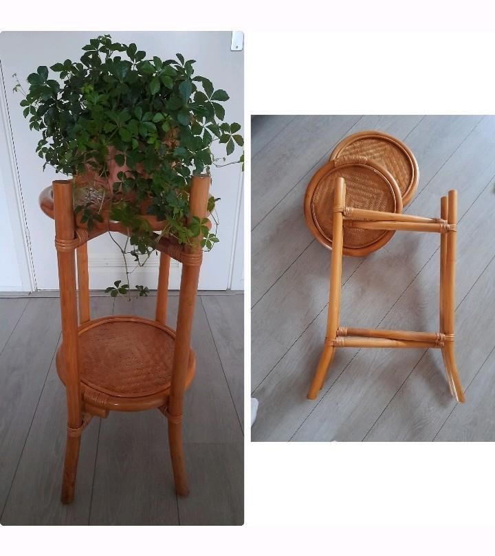 Bijzet plantentafeltje bamboe rotan, Huis en Inrichting, Ophalen of Verzenden