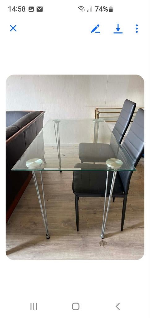 Glazen eettafel met 2 stoelen, Ophalen