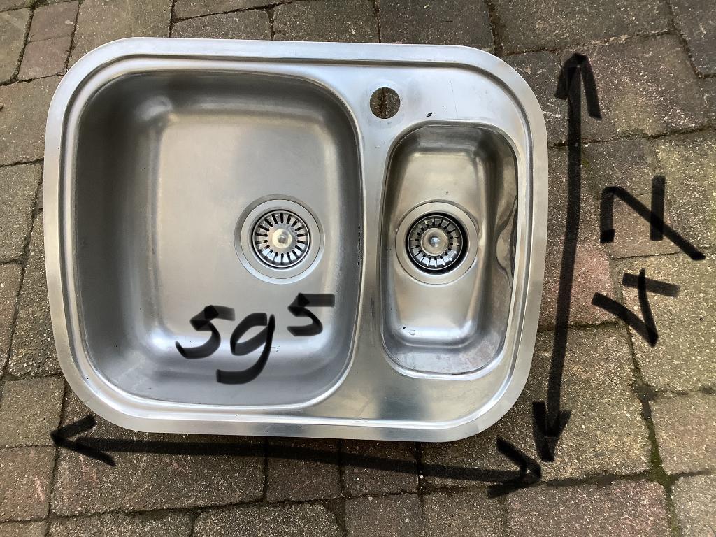 RVS dubbele spoelbak, wasbak., Ophalen, Gebruikt, 50 tot 100 cm, Minder dan 100 cm