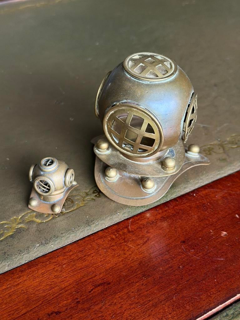Vintage koper/messing miniatuur duikhelm set maritiem items, Verzenden