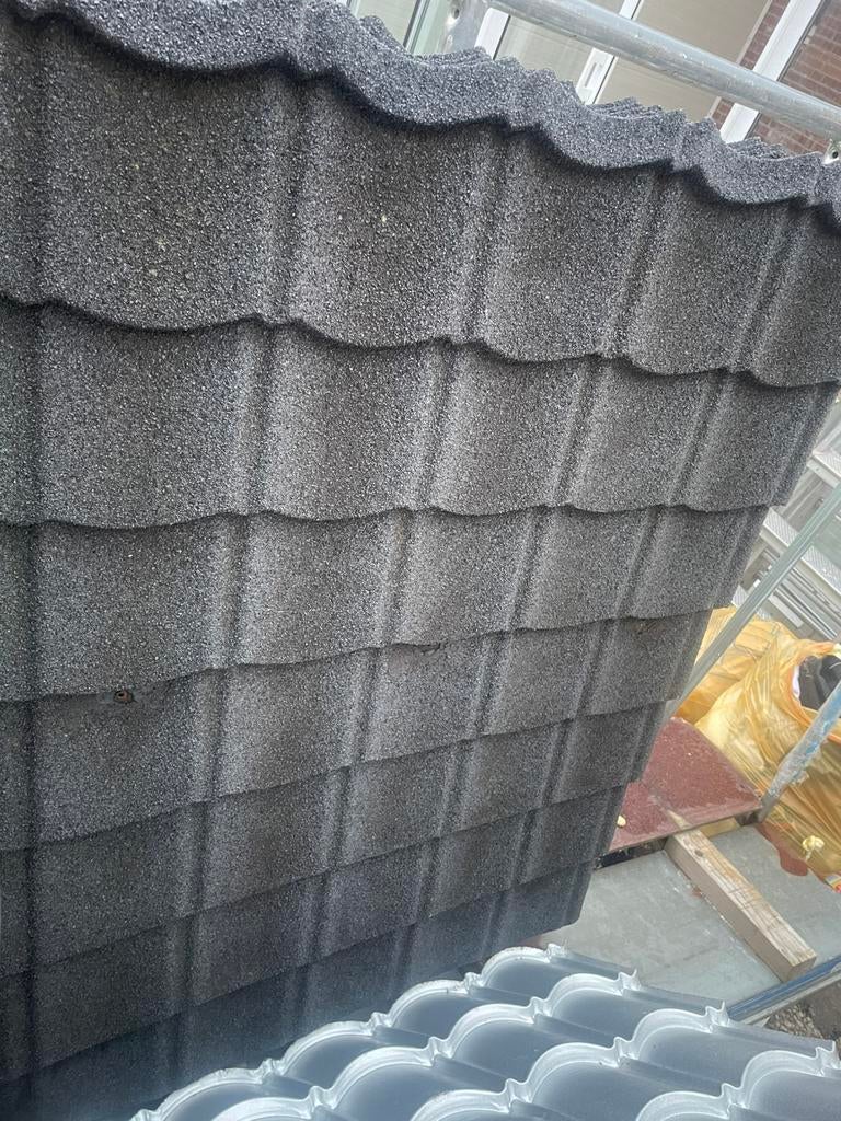 12 Aqua-Plan Aqua-pan dakpanplaat metaal antraciet 1 m², Doe-het-zelf en Verbouw, Ophalen, Gebruikt, Steen of Klei, 15 m² of meer