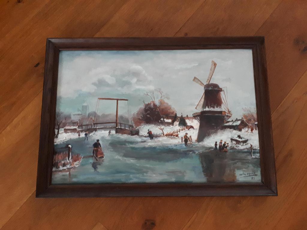 Schilderij "Hollands Winters Landschap", Antiek en Kunst, Kunst | Schilderijen | Klassiek, Ophalen