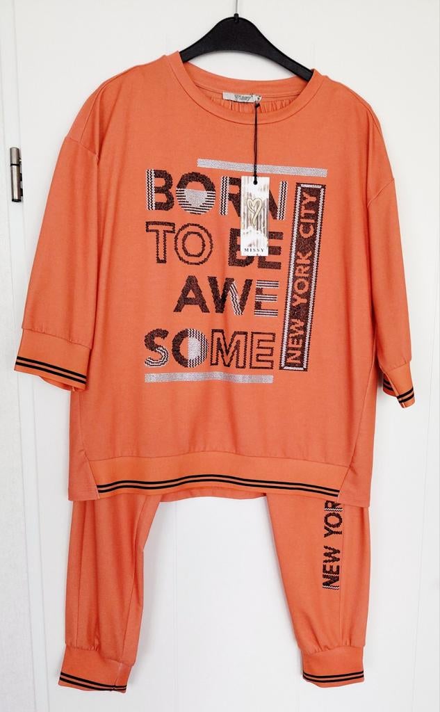 Missy oranje  huispak joggingpak trainingspak met bling, Kleding | Dames, Huispakken, Maat 38/40 (M), Nieuw, Ophalen of Verzenden