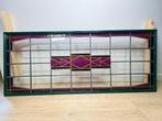 Art Deco glas-in-lood raam (ca.1920) houten lijst 56x135cm, Doe-het-zelf en Verbouw, Glas en Ramen, Ophalen, Gevelraam of Ruit
