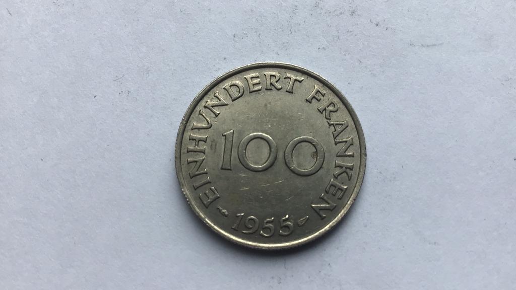 Saarland 100 franken 1955., Ophalen of Verzenden, Overige landen