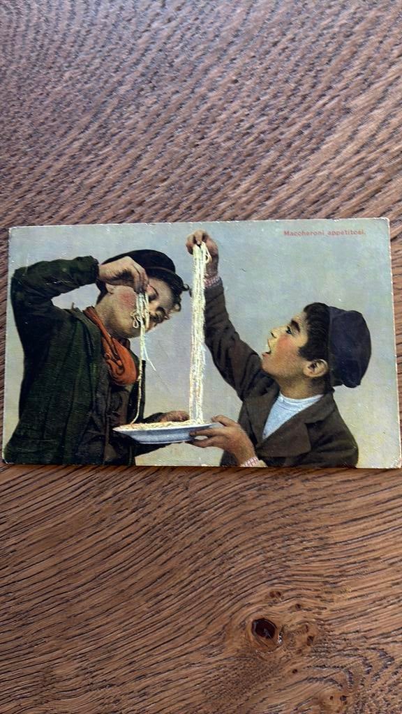 Lekkere macaroni. Mannen eten macaroni.1910, Ophalen of Verzenden, Voor 1920, Gelopen, Overige thema's