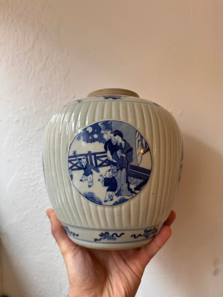 Grote zware Chinese porseleinen blauw witte pot, Ophalen of Verzenden