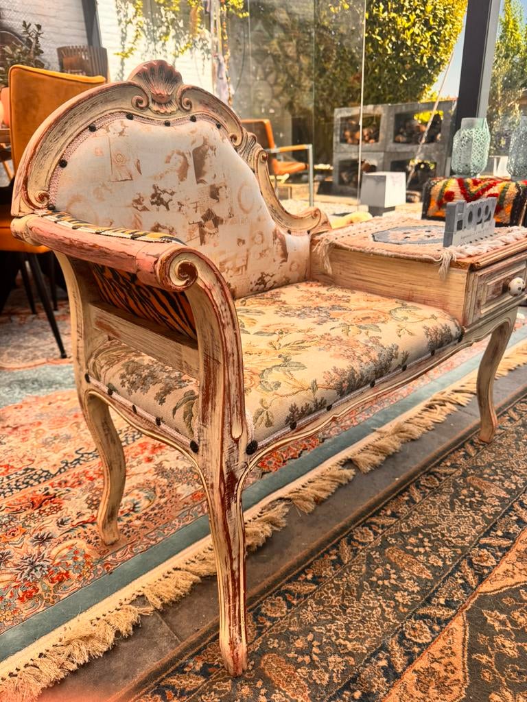 Barok vintage bankje met lade uniek design!, Ophalen of Verzenden
