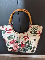 Handtas met papegaaienprint en bamboe hengsels, Ophalen, Gebruikt, Overige kleuren, Handtas