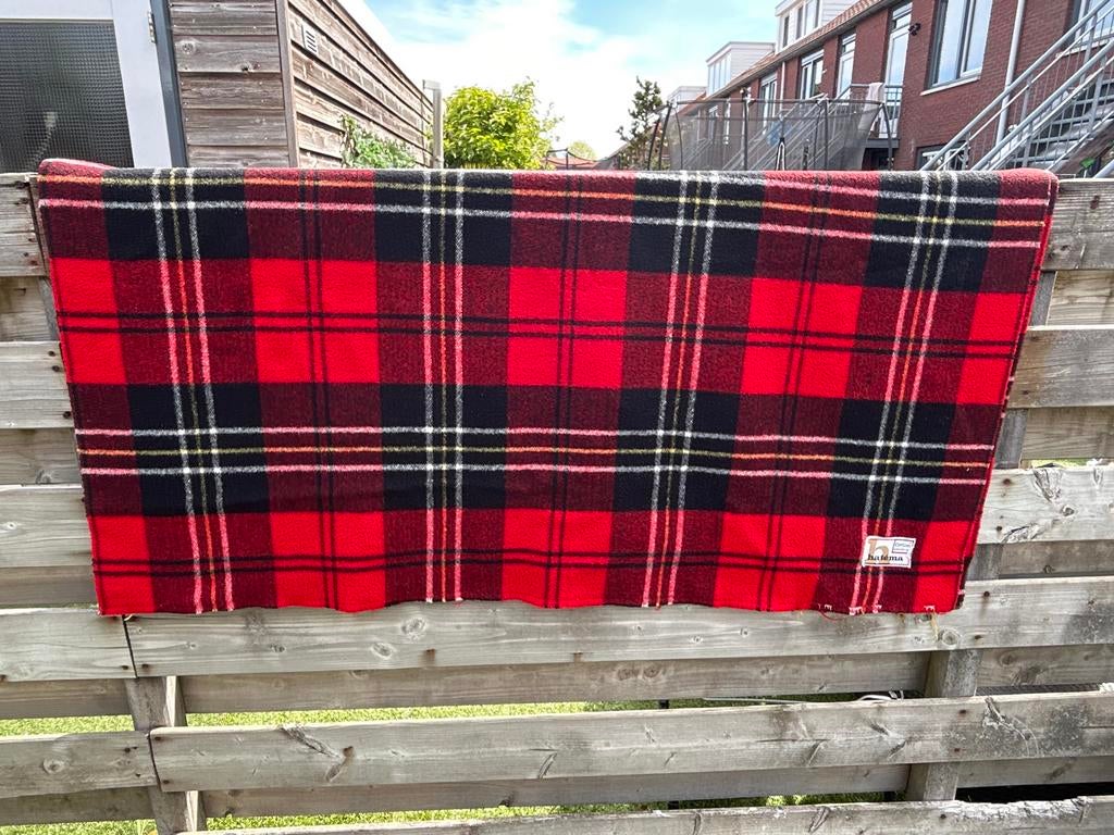 Vintage Hatéma Orlon Deken - Rood Geruit, Ophalen, Gebruikt, Rood, Rechthoekig