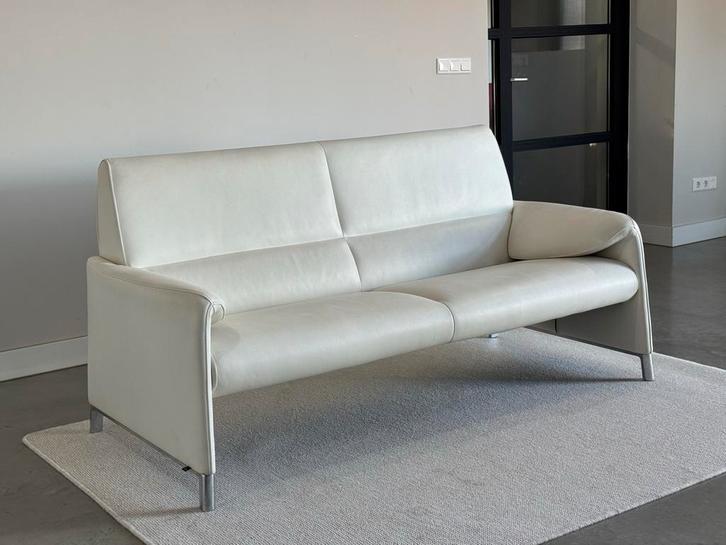 Leolux Felizia 3-zits Bank – Wit Leder | Hoge rug, Huis en Inrichting, Banken | Bankstellen, Zo goed als nieuw, Rechte bank, Driepersoons