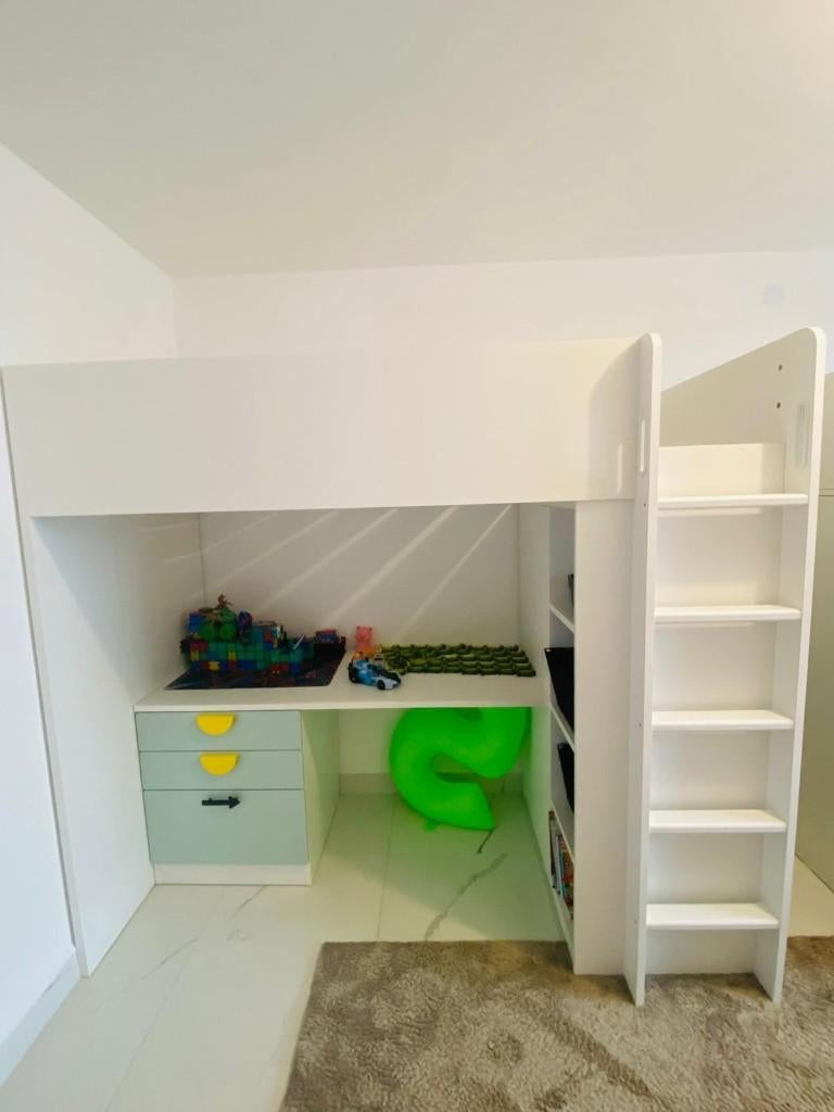 IKEA kids loft bed with storage & desk complete set, Ophalen, 90 cm, Eenpersoons, Wit