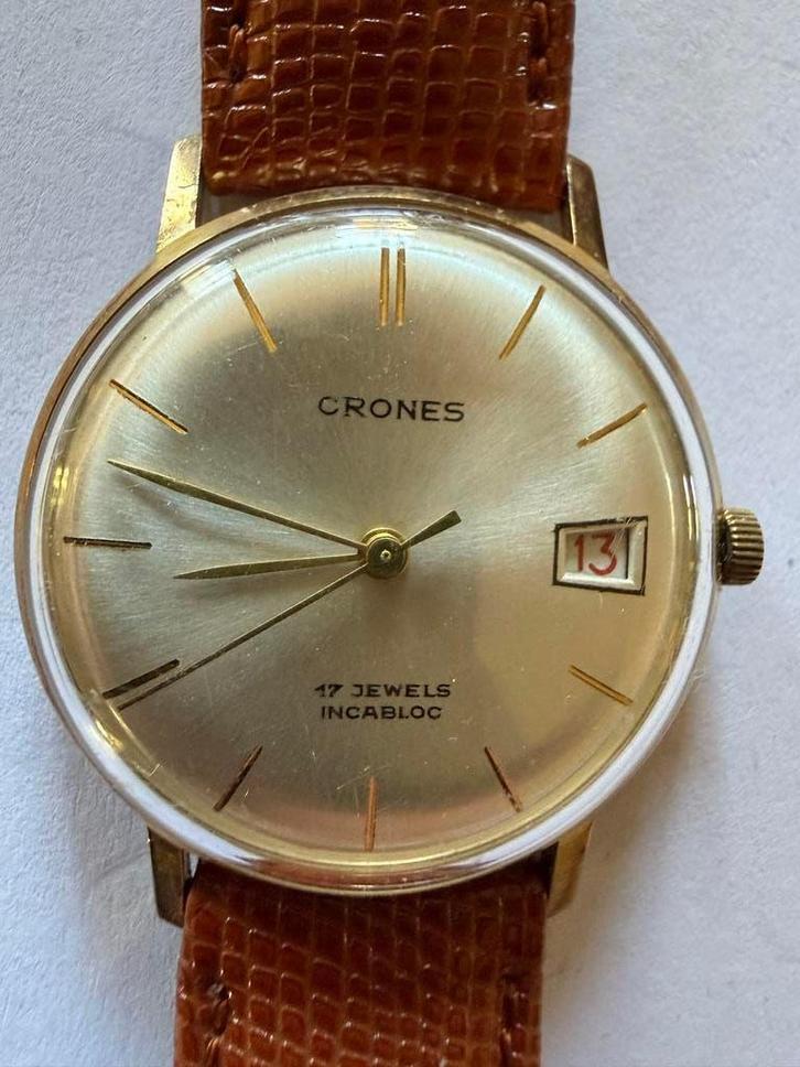 Vintage Cronos Polshorloge 17 Jewels Incabloc, Sieraden, Tassen en Uiterlijk, Horloges | Heren, Gebruikt, Polshorloge, Overige merken