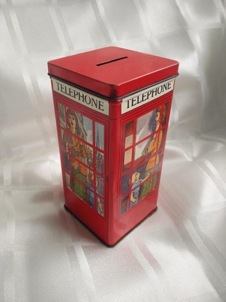 Engels blik telefoon spaarpot, red telephone box of k6 Kiosk, Ophalen of Verzenden, Gebruikt, Overige