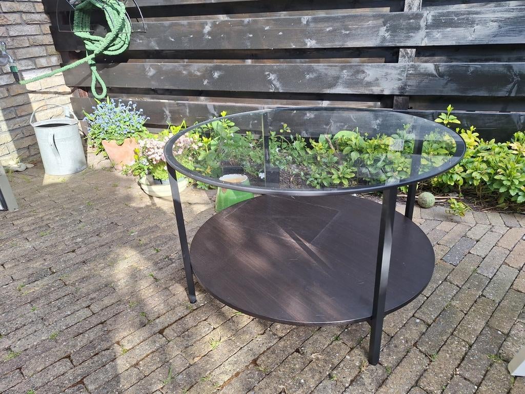 Ikea salontafel met glazen blad, Gebruikt, 50 tot 100 cm, Rond, Metaal