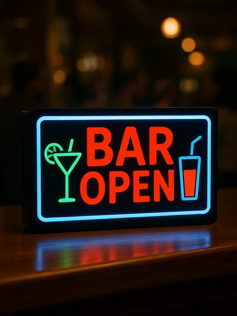 Reclamebord met LED verlichting "BAR OPEN", Ophalen of Verzenden, Nieuw, Lichtbak of (neon) lamp