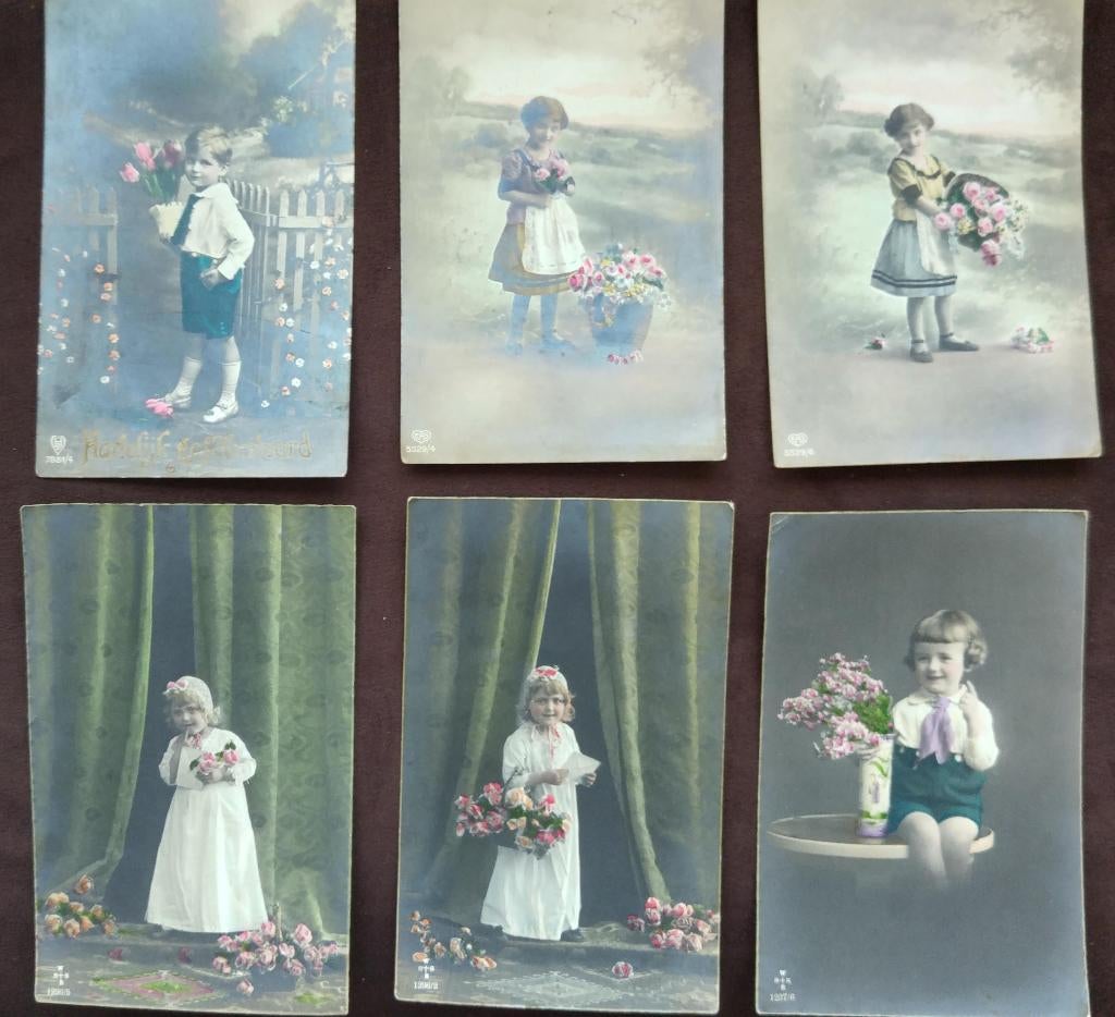 6 mooie oude prentkaarten jaren 1921/1922, Verzamelen, Ophalen of Verzenden, 1920 tot 1940, Gelopen, Kinderen