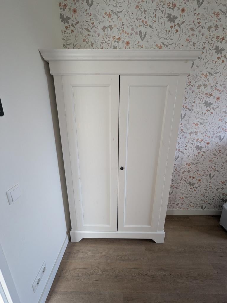 Brocante kledingkast Woood grenen wit, Huis en Inrichting, Ophalen, Gebruikt, 50 tot 100 cm, Brocante