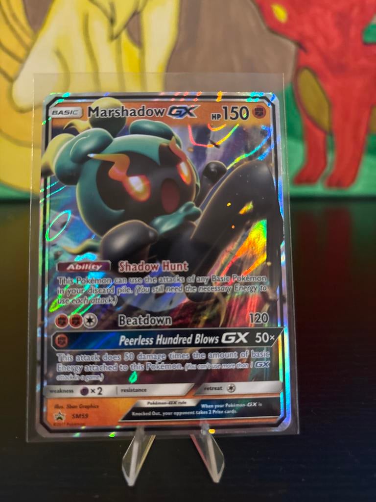 Marshadow GX SM59 Pokémon Kaart, Ophalen of Verzenden, Zo goed als nieuw, Losse kaart, Foil