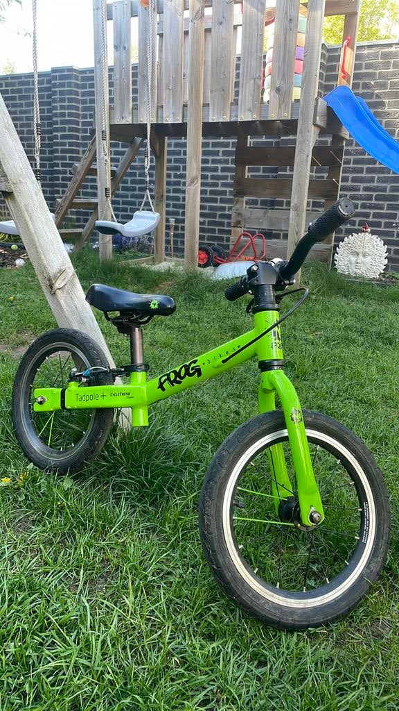 Frog Bikes Tadpole + Loopfiets 14 inch, Ophalen, Zo goed als nieuw, Staal, Minder dan 16 inch