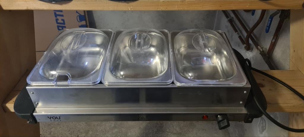 Au bain marie warmhoudplaat met drie bakjes, Huis en Inrichting, Ophalen of Verzenden