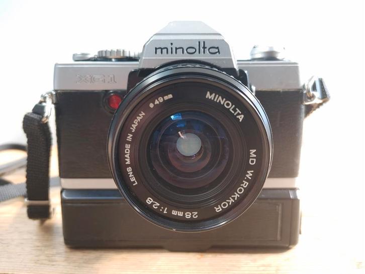 Minolta XG1 met auto rewinder en Rokkor 28mm 2:8, Audio, Tv en Foto, Fotocamera's Analoog, Gebruikt, Spiegelreflex, Minolta, Ophalen of Verzenden