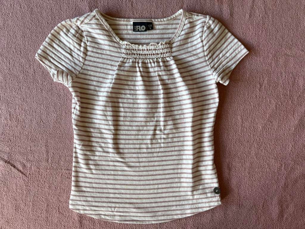Like Flo meisjes tshirt roze wit streepjes 128, Kinderen en Baby's, Kinderkleding | Maat 128, Ophalen of Verzenden, Zo goed als nieuw