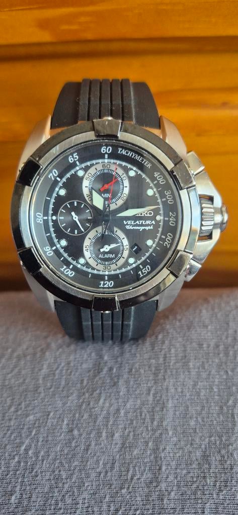 Seiko Velatura Chronograph Herenhorloge - Zwart/Zilver, Seiko, Staal, Polshorloge, Kunststof