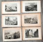 Oude prenten (6 stuks): Edinburgh (4) Lake Nemi en Luzern, Ophalen of Verzenden