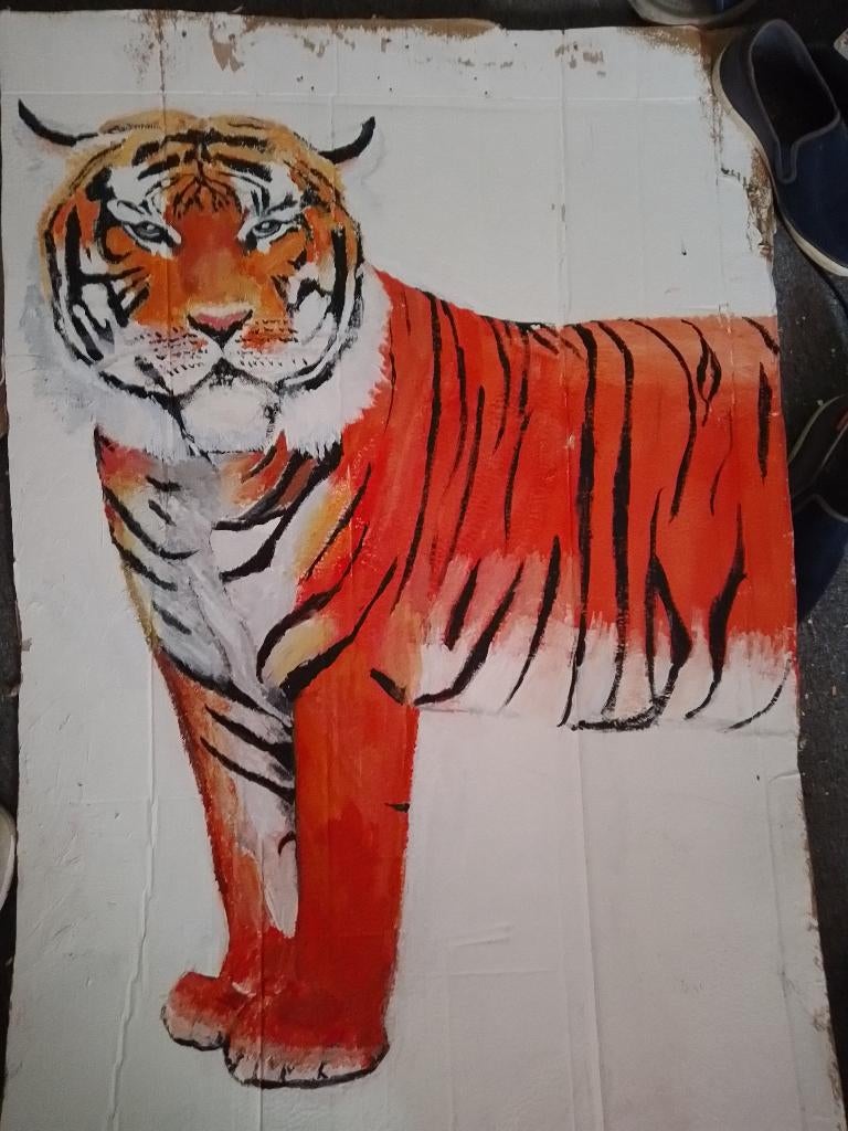 Schilderij tijger op karton, Ophalen of Verzenden