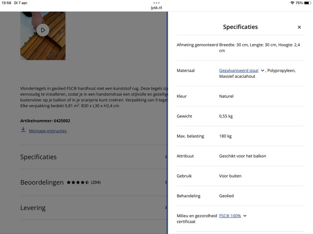 3x9 stuks vlondertegels 30x30 cm naturel van Yisk, Ophalen, Nieuw, Hout