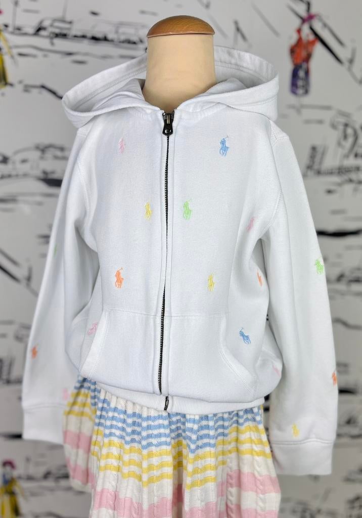 Ralph Lauren wit hoodie vest met logopaardjes maat 8-10, Kinderen en Baby's, Kinderkleding | Maat 128, Trui of Vest, Zo goed als nieuw