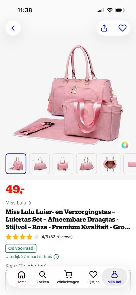 Miss Lulu Luiertas - Roze, Kinderen en Baby's, Luiertassen, Ophalen of Verzenden, Zo goed als nieuw, Schoudertas