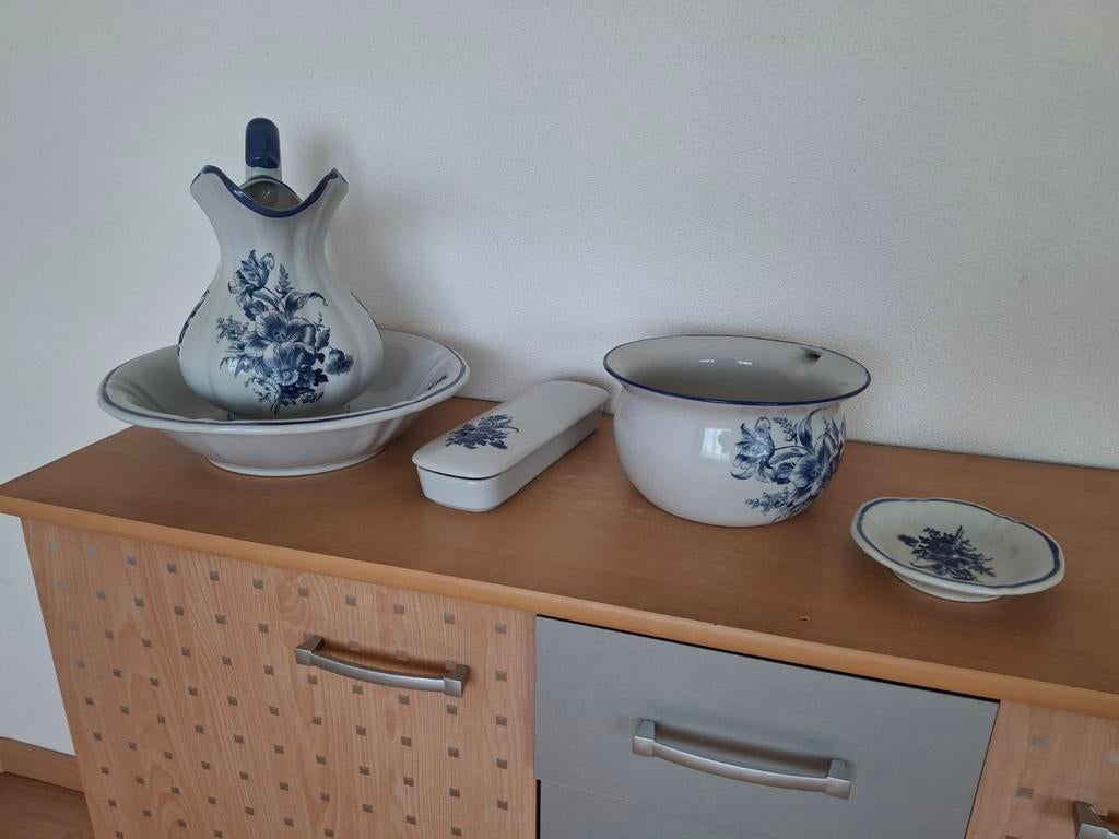 Antiek Delfts Blauw Lampetstel - 5-delig, Antiek en Kunst, Ophalen