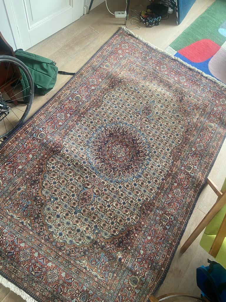 Groot Perzisch blauw tapijt 155x255, Huis en Inrichting, Stoffering | Tapijten en Kleden, Ophalen, Gebruikt, Blauw, 150 tot 200 cm