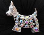 Schitterende vintage Scottie Dog broche, Regenboog Strass, Ophalen, Zo goed als nieuw, Zilver, Overige materialen