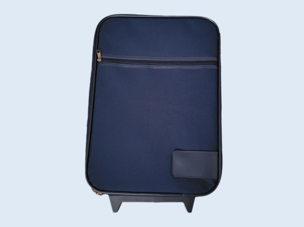 Donkerblauwe trolley (kleine koffer) met wieltjes ~ HH6901, Ophalen of Verzenden, Gebruikt, Overige materialen, Wieltjes