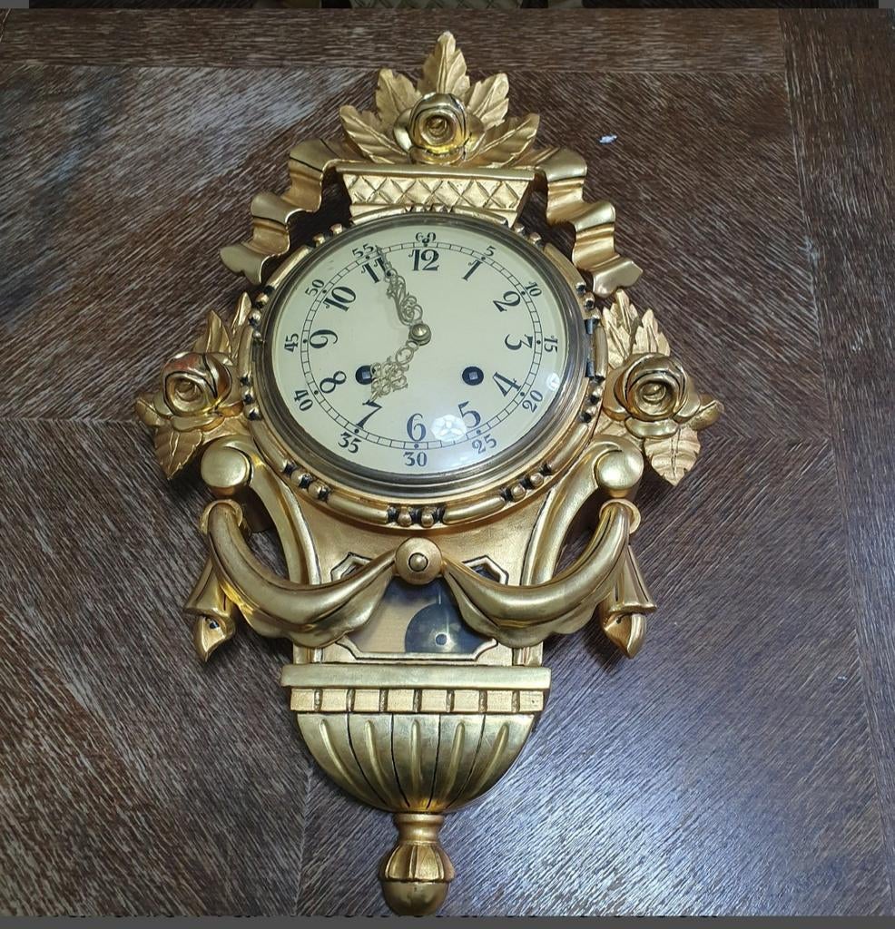 Antieke wandklok Westerstrands Töreboda – goud – klassiek, Antiek en Kunst, Ophalen of Verzenden