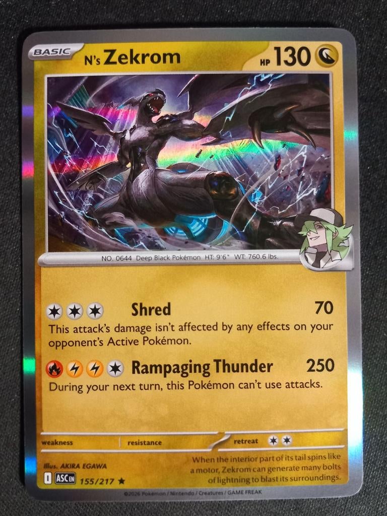 N's Zekrom 155/217 Ascended Heroes Holo Rare NM, Verzenden, Zo goed als nieuw, Losse kaart, Foil