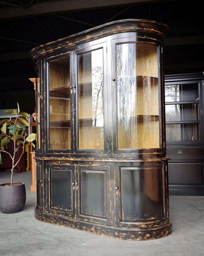 Organische winkelkast | Zwarte halfronde vitrinekast #5910